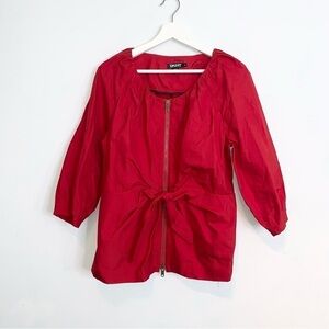 DKNY Pleated Tie-front Zip-up Jacket in red size 10